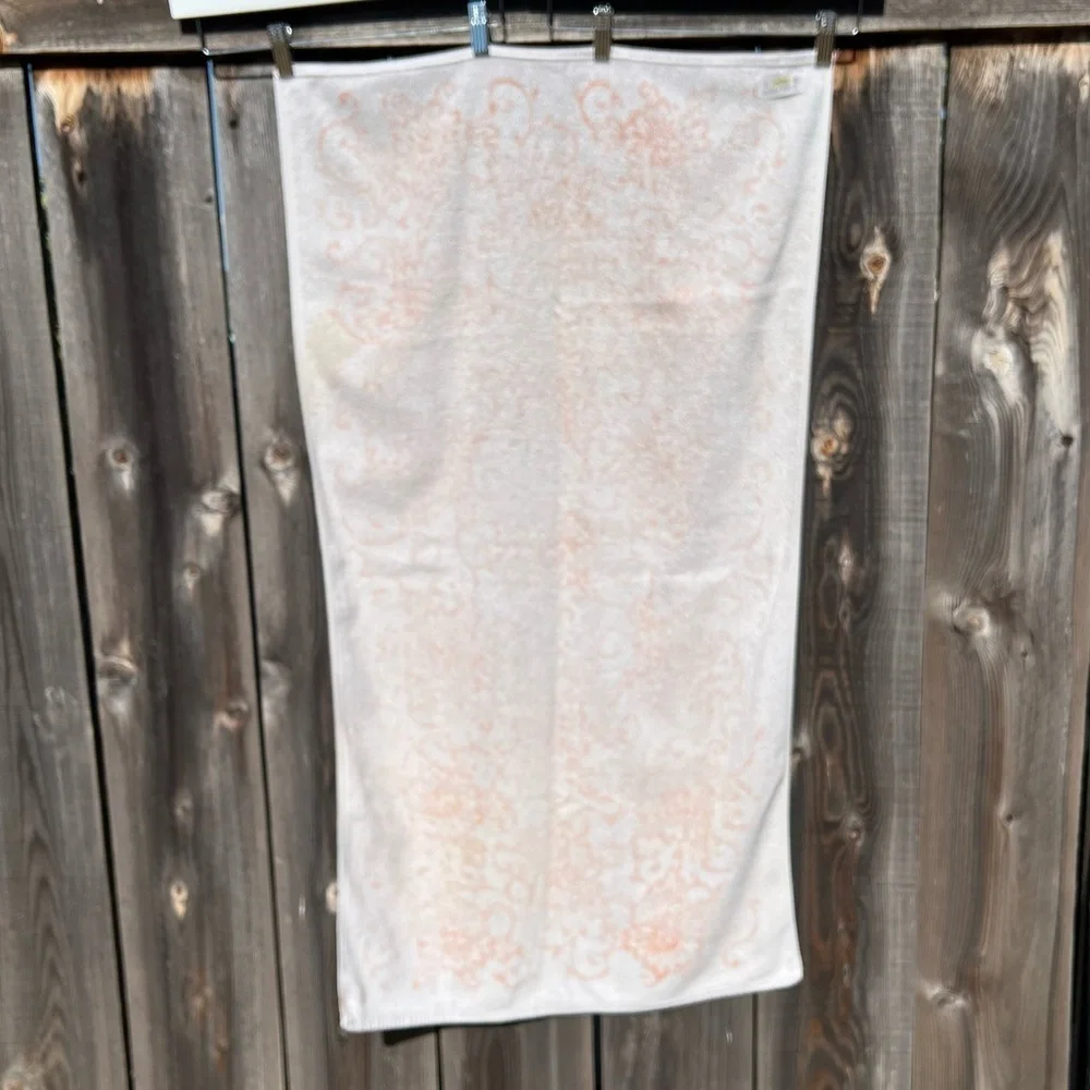 Vintage MCM Screen Prints by Sayco 2 Piece Towel Set White Orange Floral USA
